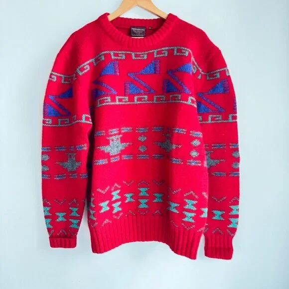 Vintage Chaps Ralph Lauren Shetland Wool Southwestern Print Sweater XL - Picture 3 of 6